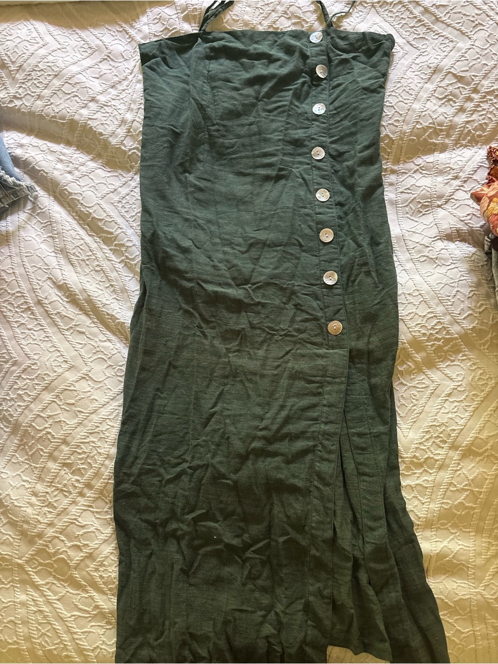 Dark Green Button-Front Midi Dress